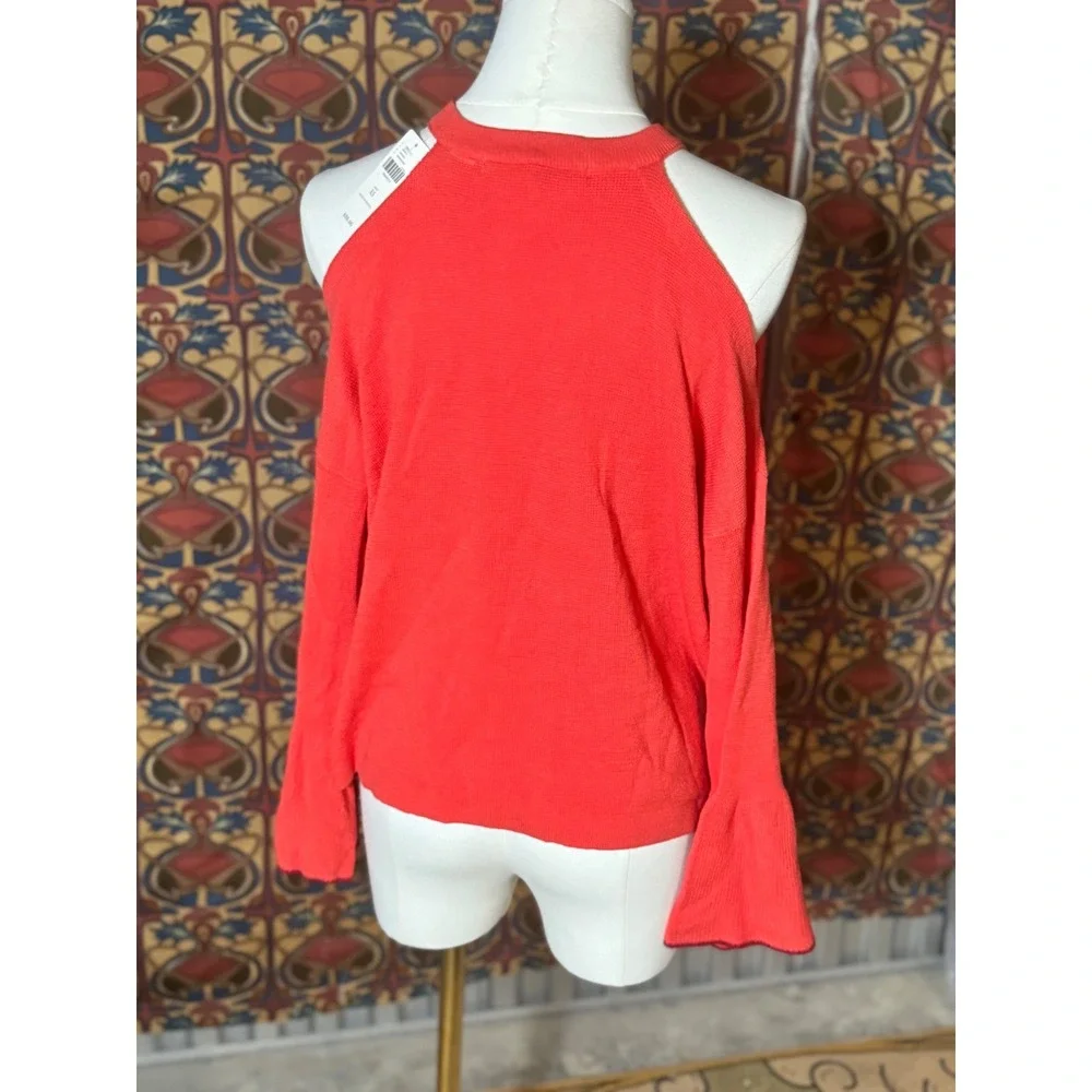 Anthropologie Red Open Shoulder Knit Top XS Bell Sleeve New‎ with Tags